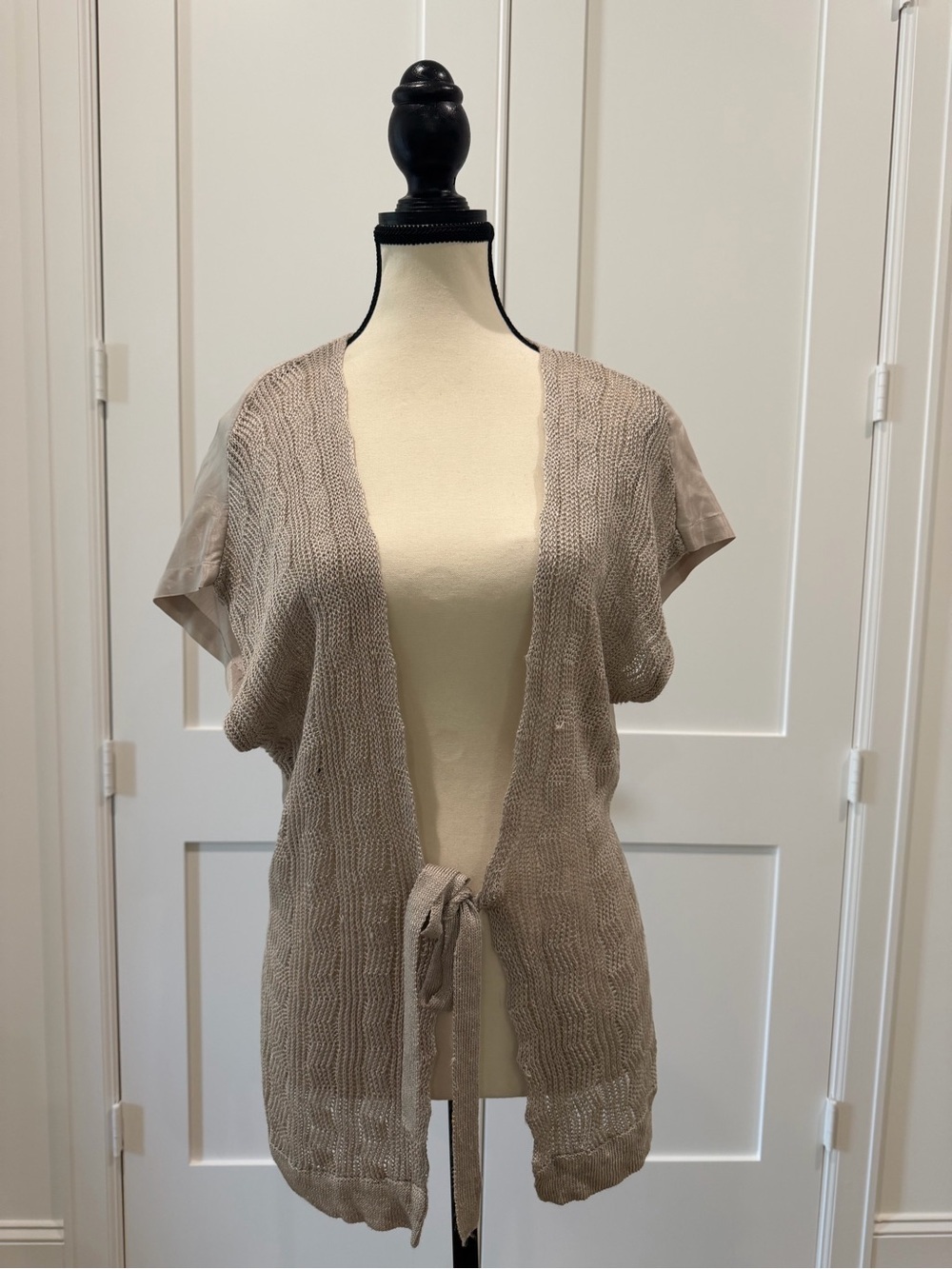 Cupio Linen Blend Crochet Tie Front Cardigan Cream Medium